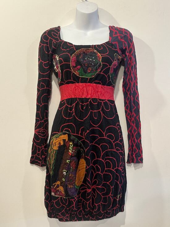 Desigual Dresses & Skirts - Desigual Vintage Y2K Red Floral Graphic Patchwork Bubble Hem Mini Dress S